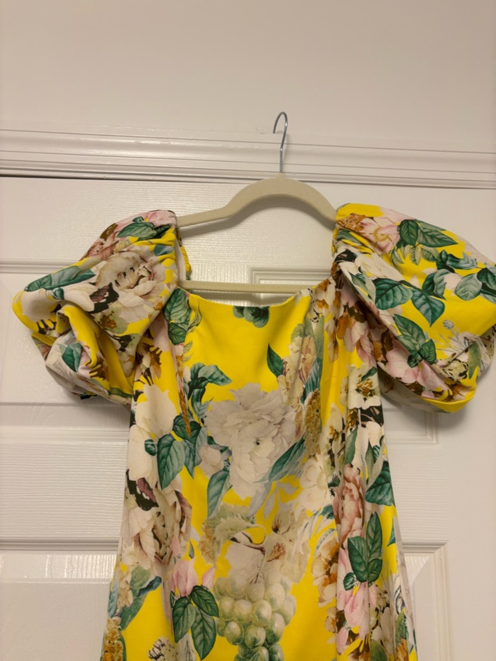 Cara Cara Floral Puff Sleeve Midi Dress Yellow Size 6 Cotton wedding guest - Picture 12 of 14